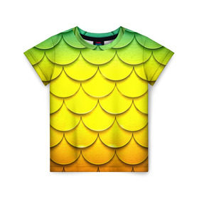 Детская футболка 3D с принтом Волны , 100% гипоаллергенный полиэфир | прямой крой, круглый вырез горловины, длина до линии бедер, чуть спущенное плечо, ткань немного тянется | желтый | паттерн | чешуя