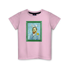 Детская футболка хлопок с принтом Детство Ван Гога , 100% хлопок | круглый вырез горловины, полуприлегающий силуэт, длина до линии бедер | автопортрет | ван гог | детство | зайчик | зелёный | личность | портрет | рама | рамка | синий | уточка | ушки