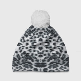 Шапка 3D c помпоном с принтом Снежный Барс , 100% полиэстер | универсальный размер, печать по всей поверхности изделия | Тематика изображения на принте: пятна