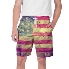 Мужские шорты 3D с принтом Америка ,  полиэстер 100% | прямой крой, два кармана без застежек по бокам. Мягкая трикотажная резинка на поясе, внутри которой широкие завязки. Длина чуть выше колен | grunge | америка | сша | флаг