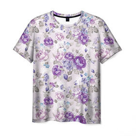 Мужская футболка 3D с принтом Цветы ретро 2 , 100% полиэфир | прямой крой, круглый вырез горловины, длина до линии бедер | Тематика изображения на принте:   | винтаж | прованс | роза | роспись | узор | цветок | цветы
