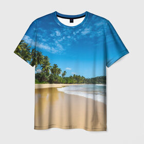 Мужская футболка 3D с принтом Шикарный пляж , 100% полиэфир | прямой крой, круглый вырез горловины, длина до линии бедер | Тематика изображения на принте: вода | голубое небо | жара | загар | зной | каникулы | купание | море | океан | отдых | отпуск | пальмы | песок | приключение | путешествие | туризм