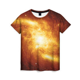Женская футболка 3D с принтом Огненная галактика , 100% полиэфир ( синтетическое хлопкоподобное полотно) | прямой крой, круглый вырез горловины, длина до линии бедер | вселенная | галактика | звёзды | земля | комета | космос | метеориты | метеоры | млечный путь | орбита | планеты | солнечная система | солнце