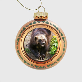 Стеклянный ёлочный шар с принтом Росомаха , Стекло | Диаметр: 80 мм | Тематика изображения на принте: животные | лес | медведи | охота | природа | туризм