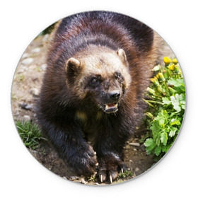 Коврик круглый с принтом Росомаха , резина и полиэстер | круглая форма, изображение наносится на всю лицевую часть | животные | лес | медведи | охота | природа | туризм
