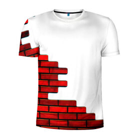 Мужская футболка 3D спортивная с принтом Кирпичики , 100% полиэстер с улучшенными характеристиками | приталенный силуэт, круглая горловина, широкие плечи, сужается к линии бедра | белый | красный | стена