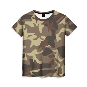 Женская футболка 3D с принтом Коричневый камуфляж , 100% полиэфир ( синтетическое хлопкоподобное полотно) | прямой крой, круглый вырез горловины, длина до линии бедер | camo | camouflage | камо | хаки