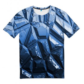 Мужская футболка 3D с принтом Каменная кладка синяя , 100% полиэфир | прямой крой, круглый вырез горловины, длина до линии бедер | камень | синий | текстура