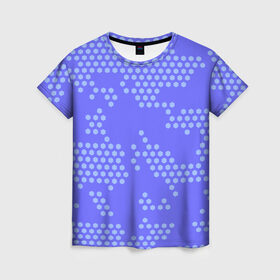 Женская футболка 3D с принтом Кибер камуфляж 7 , 100% полиэфир ( синтетическое хлопкоподобное полотно) | прямой крой, круглый вырез горловины, длина до линии бедер | Тематика изображения на принте: пиксели | сиреневый | точки
