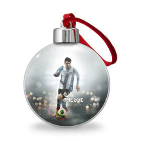 Ёлочный шар с принтом Leo Messi , Пластик | Диаметр: 77 мм | Тематика изображения на принте: barselona | messi | аргентина | барселона | месси | мяч | футбол