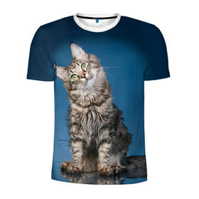 Мужская футболка 3D спортивная с принтом Мейн-кун 2 , 100% полиэстер с улучшенными характеристиками | приталенный силуэт, круглая горловина, широкие плечи, сужается к линии бедра | Тематика изображения на принте: кот | котенок | котик | котэ | кошка | мейн кун | мейнкун | мэйн кун | мэйнкун