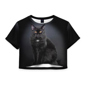 Женская футболка 3D укороченная с принтом Мейн-кун 3 , 100% полиэстер | круглая горловина, длина футболки до линии талии, рукава с отворотами | кот | котенок | котик | котэ | кошка | мейн кун | мейнкун | мэйн кун | мэйнкун