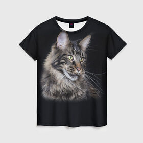 Женская футболка 3D с принтом Мейн-кун 5 , 100% полиэфир ( синтетическое хлопкоподобное полотно) | прямой крой, круглый вырез горловины, длина до линии бедер | кот | котенок | котик | котэ | кошка | мейн кун | мейнкун | мэйн кун | мэйнкун
