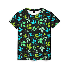 Женская футболка 3D с принтом цветочный принт , 100% полиэфир ( синтетическое хлопкоподобное полотно) | прямой крой, круглый вырез горловины, длина до линии бедер | Тематика изображения на принте: акварель | графика | зелень | лес | лето | листья | принт | рисунок | цветок