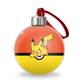 Ёлочный шар с принтом Pikachu , Пластик | Диаметр: 77 мм | Тематика изображения на принте: pokeboll | пикачу | покеболл