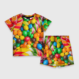 Детский костюм с шортами 3D с принтом Сладкоежка ,  |  | вкуснотища | вкусняшки | глазурь | жевачка | карамель | карамельки | конфетки | конфеты | леденец | мармеладки | сахар | сладости