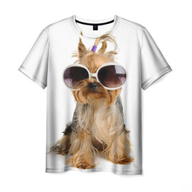 Мужская футболка 3D с принтом Модница , 100% полиэфир | прямой крой, круглый вырез горловины, длина до линии бедер | Тематика изображения на принте: fashion | животное | красавица | лучший друг | модница | няша | очки | причёска | собака | собачка | щенок | щеночек