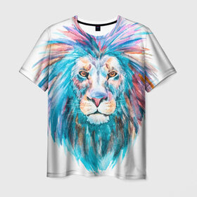 Мужская футболка 3D с принтом Живописный лев , 100% полиэфир | прямой крой, круглый вырез горловины, длина до линии бедер | lion | грива | дикая кошка | добыча | животное | зверь | искусство | картина | клыки | когти | король джунглей | лев | макет | мясо | набросок | портрет | хищник | царь зверей | эскиз