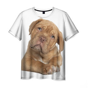 Мужская футболка 3D с принтом Грустный щенок , 100% полиэфир | прямой крой, круглый вырез горловины, длина до линии бедер | животное | лучший друг | милаха | няша | собака | собачка | щенок | щеночек