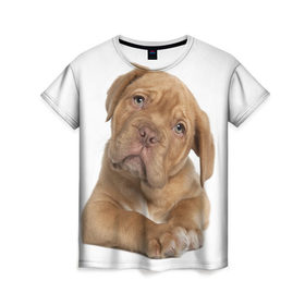 Женская футболка 3D с принтом Грустный щенок , 100% полиэфир ( синтетическое хлопкоподобное полотно) | прямой крой, круглый вырез горловины, длина до линии бедер | животное | лучший друг | милаха | няша | собака | собачка | щенок | щеночек