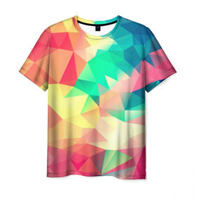 Мужская футболка 3D с принтом Frenza , 100% полиэфир | прямой крой, круглый вырез горловины, длина до линии бедер | Тематика изображения на принте: геометрия | полигоны | разноцветный яркий