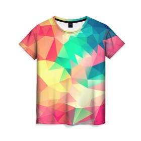 Женская футболка 3D с принтом Frenza , 100% полиэфир ( синтетическое хлопкоподобное полотно) | прямой крой, круглый вырез горловины, длина до линии бедер | Тематика изображения на принте: геометрия | полигоны | разноцветный яркий
