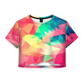 Женская футболка 3D укороченная с принтом Frenza , 100% полиэстер | круглая горловина, длина футболки до линии талии, рукава с отворотами | Тематика изображения на принте: геометрия | полигоны | разноцветный яркий