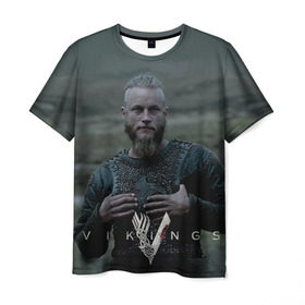 Мужская футболка 3D с принтом Рагнар Лодброк , 100% полиэфир | прямой крой, круглый вырез горловины, длина до линии бедер | викинги