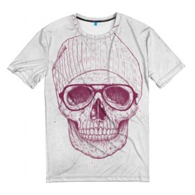 Мужская футболка 3D с принтом Cool Skull , 100% полиэфир | прямой крой, круглый вырез горловины, длина до линии бедер | Тематика изображения на принте: красивый | крутой | очки | рисунок | узор | череп