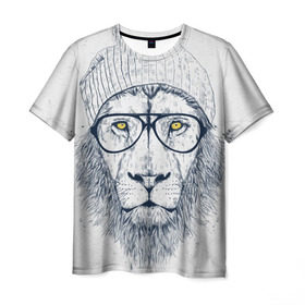 Мужская футболка 3D с принтом Cool Lion , 100% полиэфир | прямой крой, круглый вырез горловины, длина до линии бедер | Тематика изображения на принте: красивый | крутой | лев | львица | очки | рисунок | узор