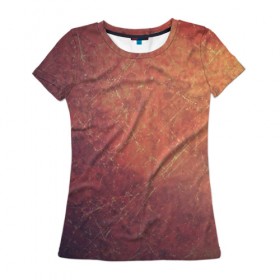 Женская футболка 3D с принтом Космические пятна , 100% полиэфир ( синтетическое хлопкоподобное полотно) | прямой крой, круглый вырез горловины, длина до линии бедер | Тематика изображения на принте: кометы | космос | оранжевый | пятна | текстура | царапины
