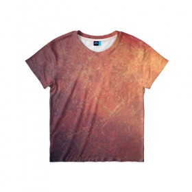 Детская футболка 3D с принтом Космические пятна , 100% гипоаллергенный полиэфир | прямой крой, круглый вырез горловины, длина до линии бедер, чуть спущенное плечо, ткань немного тянется | Тематика изображения на принте: кометы | космос | оранжевый | пятна | текстура | царапины