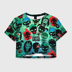 Женская футболка 3D укороченная с принтом Suicide Squad , 100% полиэстер | круглая горловина, длина футболки до линии талии, рукава с отворотами | harley quinn | suicide squad | харли квинн