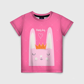Детская футболка 3D с принтом Милый зайчик , 100% гипоаллергенный полиэфир | прямой крой, круглый вырез горловины, длина до линии бедер, чуть спущенное плечо, ткань немного тянется | Тематика изображения на принте: девушкам | зайчик | заяц | милый | розовый