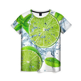 Женская футболка 3D с принтом Свежесть лайма , 100% полиэфир ( синтетическое хлопкоподобное полотно) | прямой крой, круглый вырез горловины, длина до линии бедер | бармен | витамины | диета | коктель | куб | лед | мороз | новинки | холодный | цвет