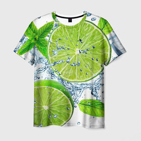 Мужская футболка 3D с принтом Свежесть лайма , 100% полиэфир | прямой крой, круглый вырез горловины, длина до линии бедер | бармен | витамины | диета | коктель | куб | лед | мороз | новинки | холодный | цвет
