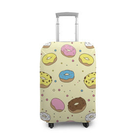 Чехол для чемодана 3D с принтом Сладкие пончики , 86% полиэфир, 14% спандекс | двустороннее нанесение принта, прорези для ручек и колес | булочки | гомер симпсон | еда | пончики | сладости