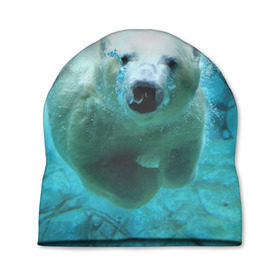 Шапка 3D с принтом медведь , 100% полиэстер | универсальный размер, печать по всей поверхности изделия | медведь | пловец