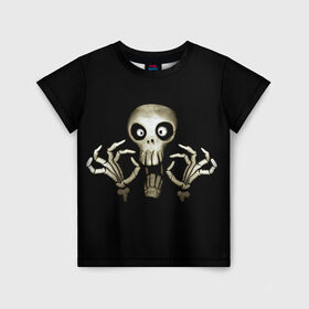 Детская футболка 3D с принтом Скeлетик , 100% гипоаллергенный полиэфир | прямой крой, круглый вырез горловины, длина до линии бедер, чуть спущенное плечо, ткань немного тянется | bones | halloween | skull в идеи подарков в хеллоуин | скелет | скелеты | хеллоиун | хэллоуин | хэлоуин | череп | черепа
