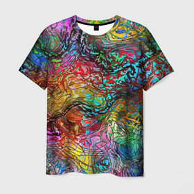 Мужская футболка 3D с принтом Буйство красок , 100% полиэфир | прямой крой, круглый вырез горловины, длина до линии бедер | краски | линии | мозаика | орнамент | узор | цвет