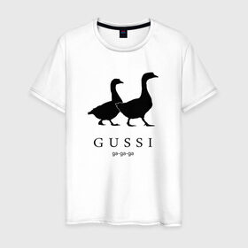 Мужская футболка хлопок с принтом GUSSI , 100% хлопок | прямой крой, круглый вырез горловины, длина до линии бедер, слегка спущенное плечо. | gucci | gussi | антибренд | бренд | гуси | гучи | пародии