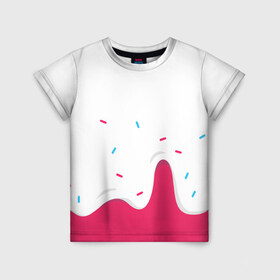 Детская футболка 3D с принтом KREME (original design) , 100% гипоаллергенный полиэфир | прямой крой, круглый вырез горловины, длина до линии бедер, чуть спущенное плечо, ткань немного тянется | cherry | cream | design | red | sugar | vanilla | white | вишня | яркое