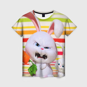 Женская футболка 3D с принтом Злой кролик , 100% полиэфир ( синтетическое хлопкоподобное полотно) | прямой крой, круглый вырез горловины, длина до линии бедер | животные | злой | игрушка | кролик | мультфильм | тайная жизнь домашних животных
