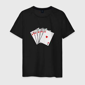 Мужская футболка хлопок с принтом Флэш Рояль , 100% хлопок | прямой крой, круглый вырез горловины, длина до линии бедер, слегка спущенное плечо. | казино | карты | покер | туз | червы
