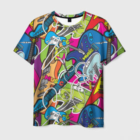 Мужская футболка 3D с принтом POP ART , 100% полиэфир | прямой крой, круглый вырез горловины, длина до линии бедер | music | popart | rock | гитара | поп арт