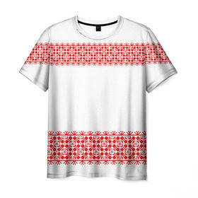 Мужская футболка 3D с принтом Славянский орнамент (на белом) , 100% полиэфир | прямой крой, круглый вырез горловины, длина до линии бедер | орнамент | россия | славяне | узор