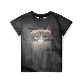 Детская футболка 3D с принтом Grumpy Cat , 100% гипоаллергенный полиэфир | прямой крой, круглый вырез горловины, длина до линии бедер, чуть спущенное плечо, ткань немного тянется | кот | мем | угрюмый