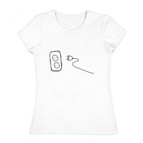 Женская футболка хлопок с принтом power socket , 100% хлопок | прямой крой, круглый вырез горловины, длина до линии бедер, слегка спущенное плечо | 