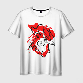 Мужская футболка 3D с принтом Огненный Петух , 100% полиэфир | прямой крой, круглый вырез горловины, длина до линии бедер | Тематика изображения на принте: 2017 | год | зима | новинки | новый | петух | популярное | праздник | символ | снег