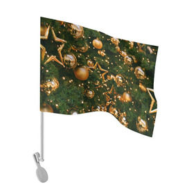 Флаг для автомобиля с принтом Праздничные шары , 100% полиэстер | Размер: 30*21 см | елка | елочные | звезды | золото | игрушки | хвоя | шары